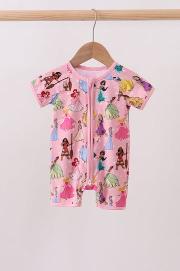 Pink character bamboo romper