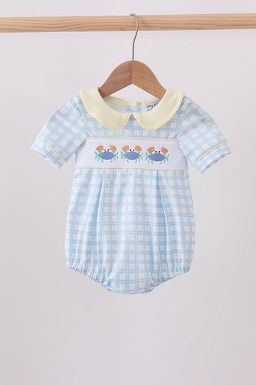 Yellow crab smocked gingham bubble