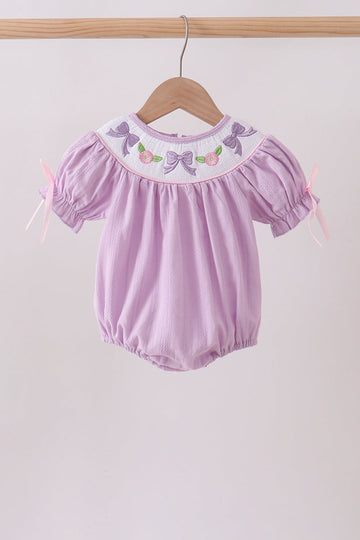 Lavender Smocked Embroidered Bow Jacquard Bubble