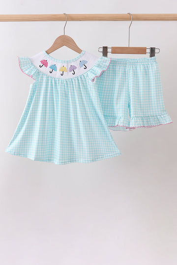 Blue Umbrella Smocked Set
