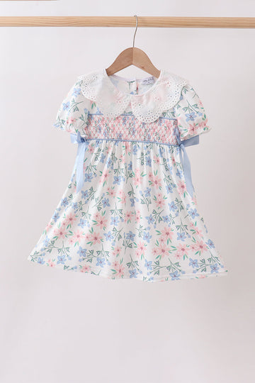 Blue Floral Smocked Dress