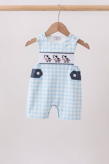 Blue Cow Plaid Embroidered Jon Jon