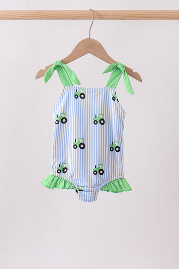 Blue Tractor Stripe UPF Swim One-Piece