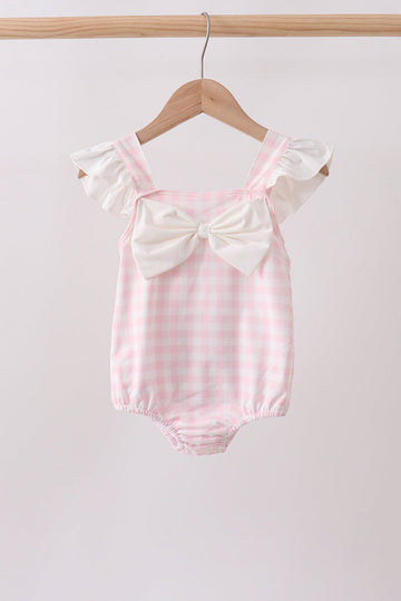 Pink Plaid Bow UPF Swim One-Piece