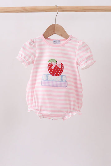 Pink Stripe Apple Book Applique Bubble