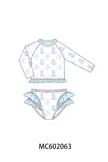 Blue Boots Ruffle Rashguard Set