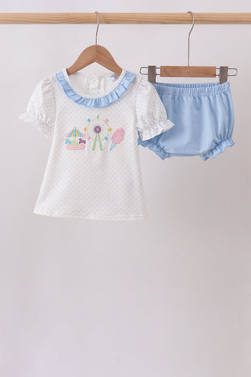 Blue Carousel Embroidered Bloomer Set