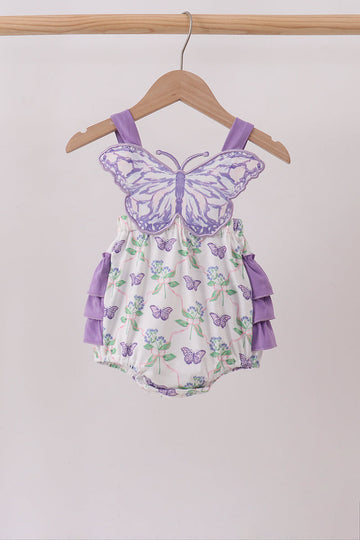 Purple Butterfly Applique Ruffle Bubble