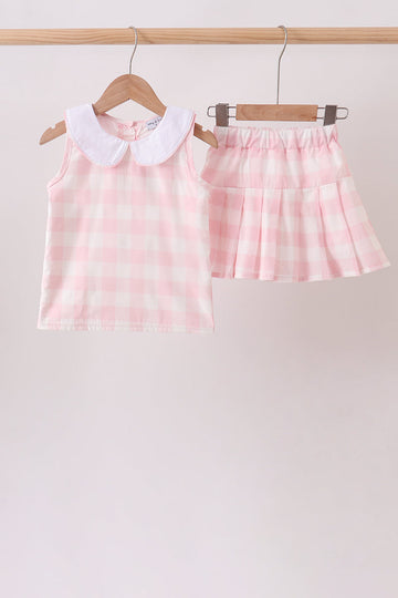 Pink Gingham Skorts Set