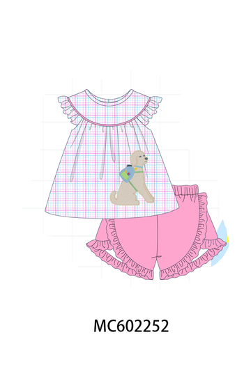 Pink Puppy Applique Ruffle Set