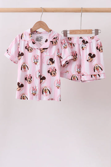 Pink character bamboo pocket pajama set