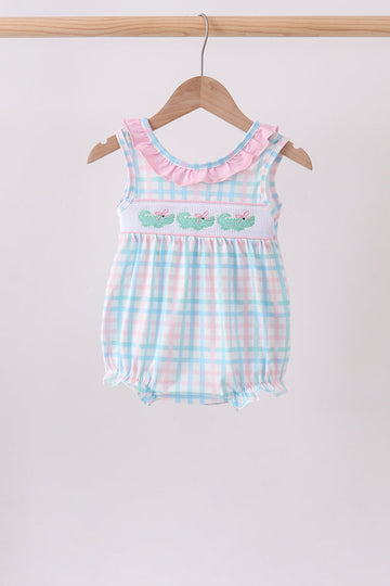 Pink Crocodile Smocked Gingham Bubble
