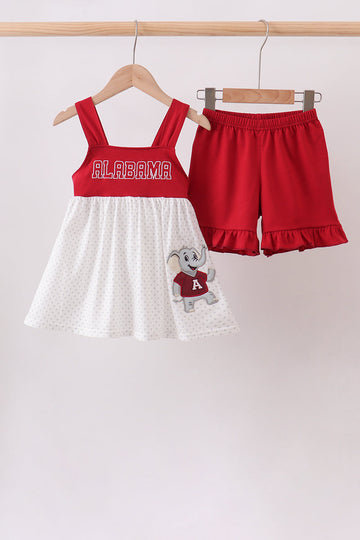 Maroon Alabama Applique Ruffle Shorts Set