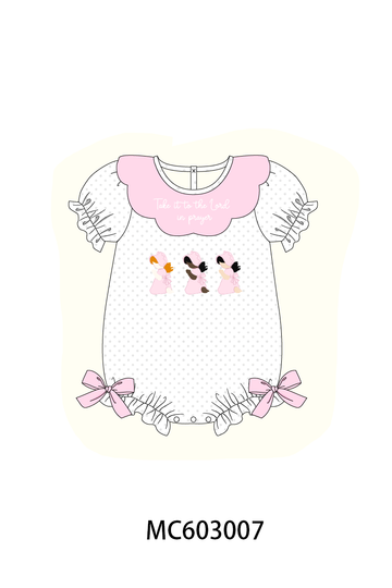 Pink Prayer Embroidery Ruffle Bubble