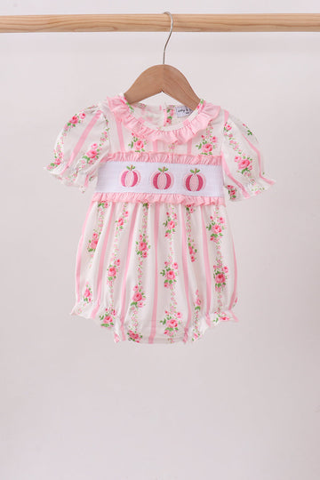 Pink Pumpkin Embroidery Floral Ruffle Bubble