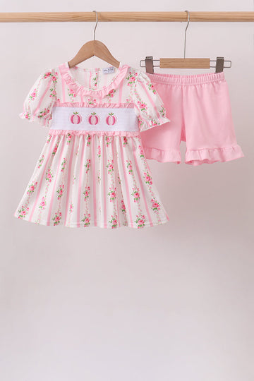 Pink Pumpkin Embroidery Ruffle Shorts Set