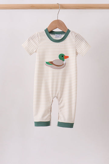 Brown Stripe Mallard Applique Romper