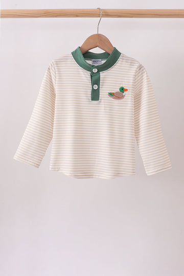 Brown Stripe Mallard Embroidery Top