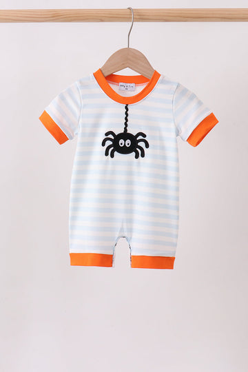 Orange Spider Embroidery Stripe Romper