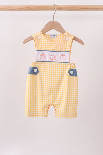 Mustard Pumpkin Embroidery Gingham Jon Jon