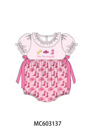 Pink Cowgirl Boots Embroidery Bubble