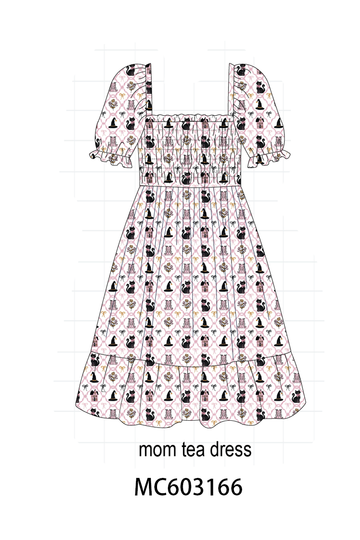 Pink Cat Print Mom Dress