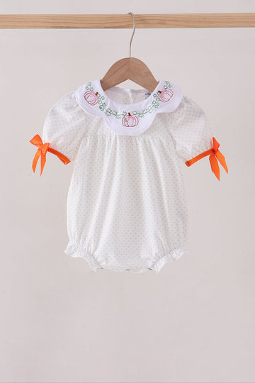 Orange Pumpkin Bow Embroidery Bubble