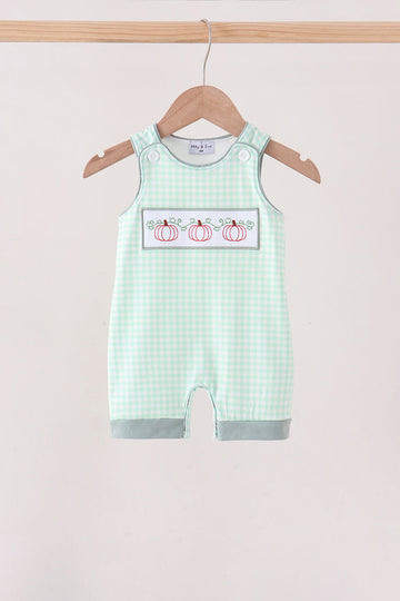 Green Pumpkin Embroidery Gingham Jon Jon
