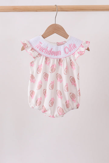 Pink Touchdown Smocked Ruffle Bubble