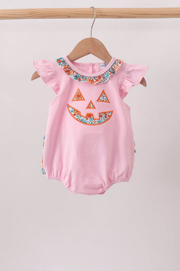Pink Jack-O-Lantern Applique Ruffle Bubble