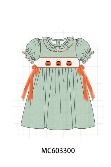 Green Pumpkin Smocked Dress
