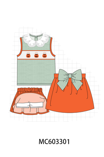Green Pumpkin Smocked Skorts Set