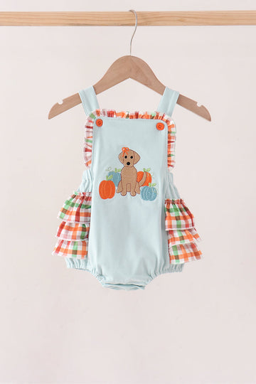 Blue Puppy Pumpkin Embroidery Ruffle Bubble