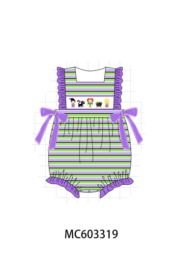 Purple witch embroidery stripe ruffle bubble