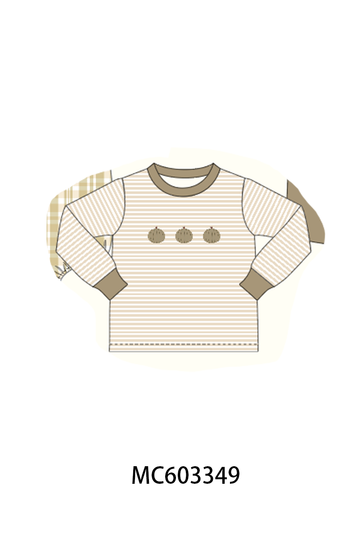 Khaki Pumpkin Embroidery Stripe Top