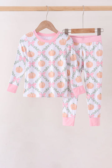 Pink Pumpkin Bow Bmaboo Pants Set