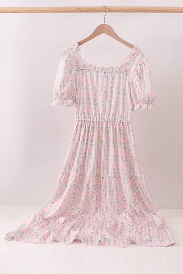 Pumpkin Bow Embroidery Mom Tiered Dress