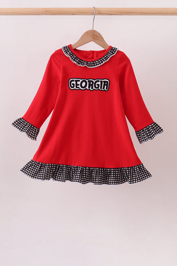 Red Georgia Embroidery Ruffle Dress