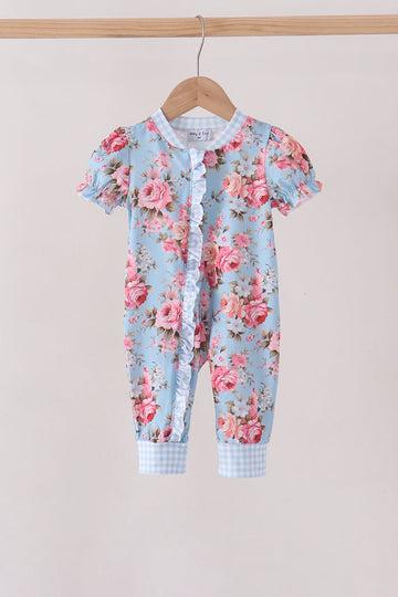 Blue rose floral ruffle romper