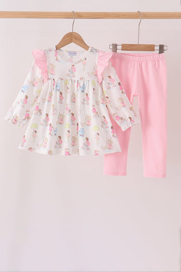 Pink all day adventure ruffle pants set