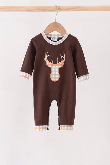 Brown deer applique romper