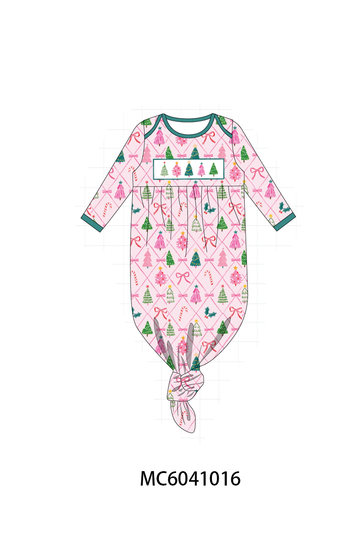 Pink Christmas Tree Embroidery Gown
