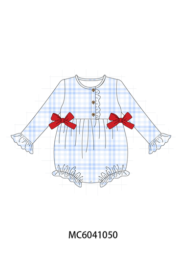 Blue Plaid Bow Ruffle Bubble