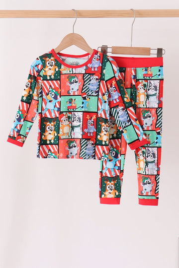 Red christmas bluey bamboo pants set