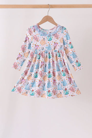 Blue princess ruffle bamboo dress