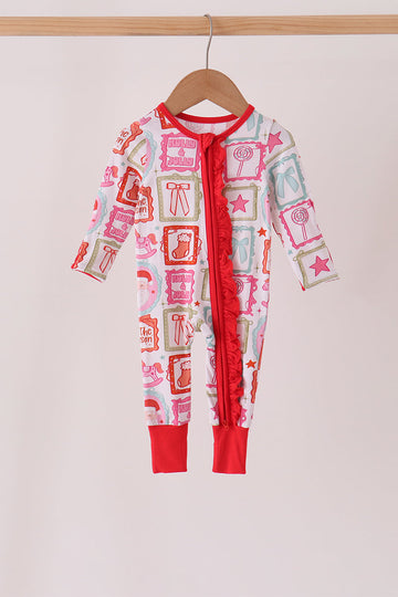 Red Santa Carousel Bamboo Romper