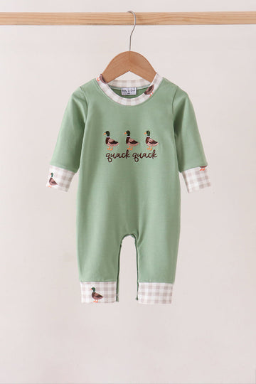 Green Duck guack guack Embroidery Romper