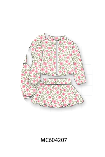 Pink floral print skorts set