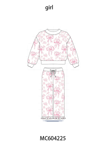 Pink bow floral print mom&me pants set