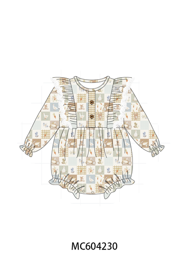 Khaki farm checkered ruffle bubble